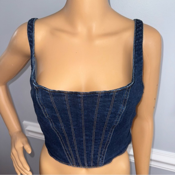 Banana Republic Sleeveless Stretch Denim Corset Top In Blue Dark Wash Size 6 - Picture 4 of 14